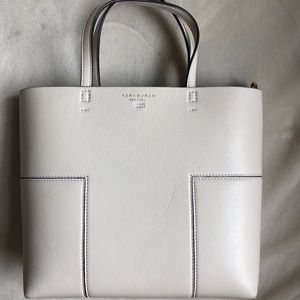 Tory Burch Cream Leather Block T Small Tote